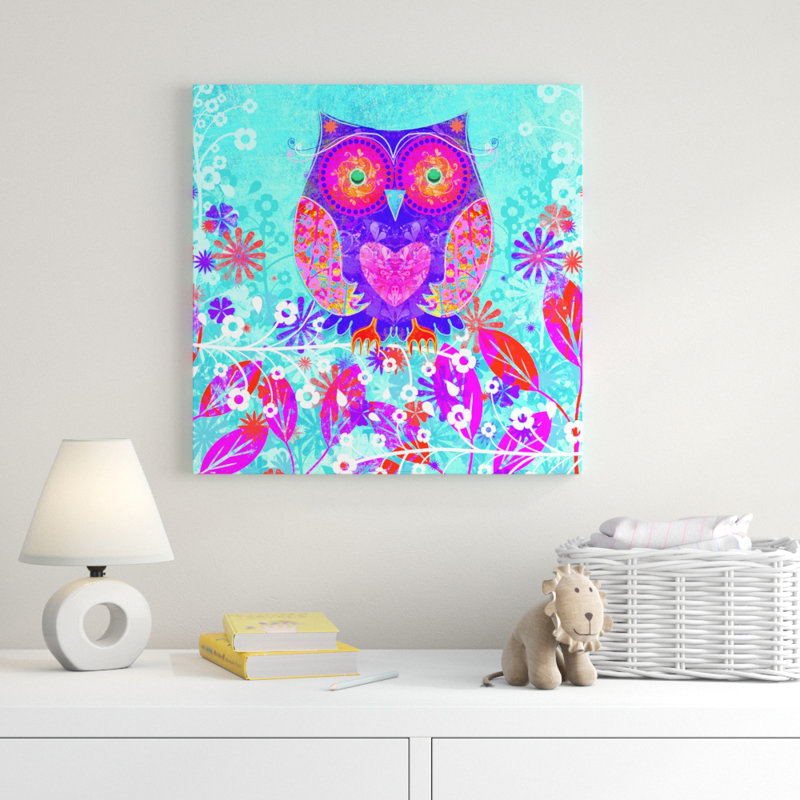 «Pink Heart Owl», art sur toile