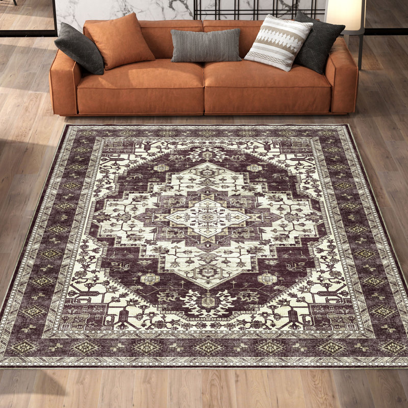 Chemesh Rectangle Area Rug with Non-Slip Backing, Rectangle 9' x 12', Red
