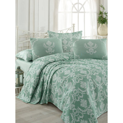 Premium Single Pique Set, Sea Green & White, 63 x 93 | 100% Cotton with 65% Cotton & 35% Polyester Blend | Includes Flat Sheet 63 x 95 & Pillowcase 20 x 28 | Machine Washable, Soft & Durable, 142 Thread Count