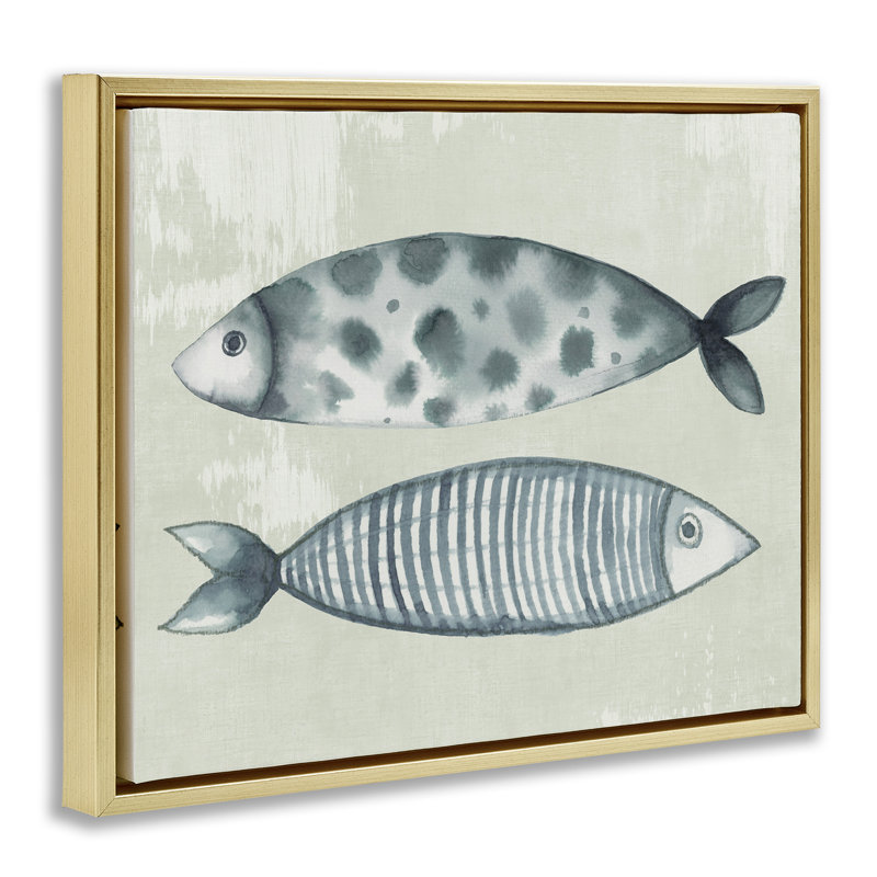 Dotted & Striped Fish Floating Frame, design by Eli Jones, 25" H x 31" W, Metallic Gold Floater Frame