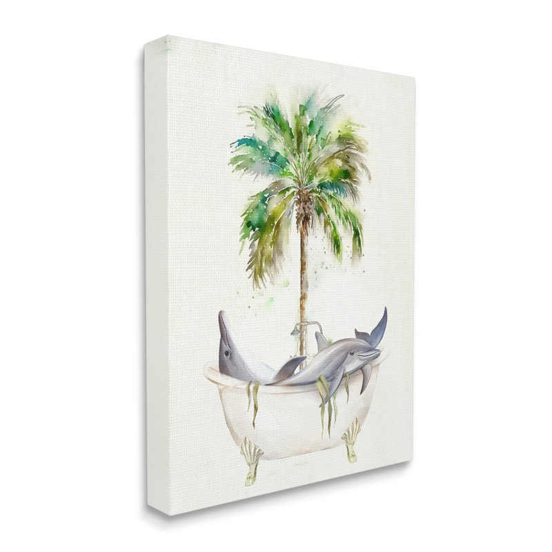 «Tropical Dolphins Bathroom Tub» par Ziwei Li, impression sur toile tendue, H 20 po x l 16 po x P 1,5 po