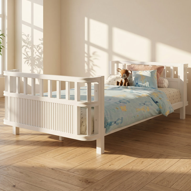 Lit plateforme simple en fer et en bois d'ingénierie avec garde-corps l 41,74 po x P 77,76 po x H Timor