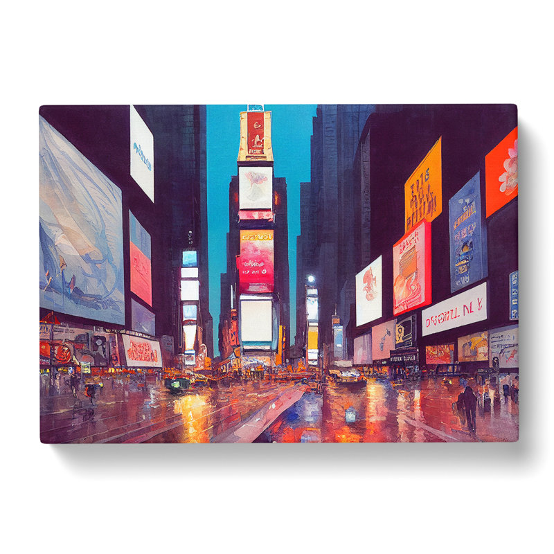 Times Square New York Watercolour Vol.3 - Wrapped Canvas Print, 35cm H x 50cm W x 3cm D