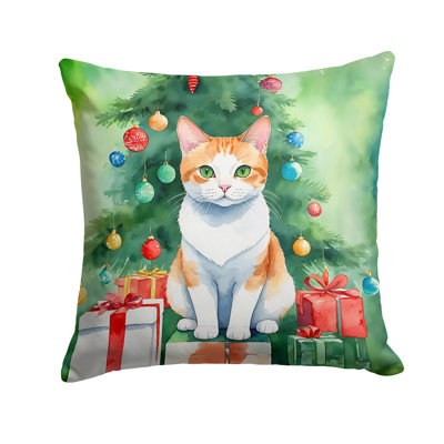 Cat By the Christmas Tree Throw Pillow