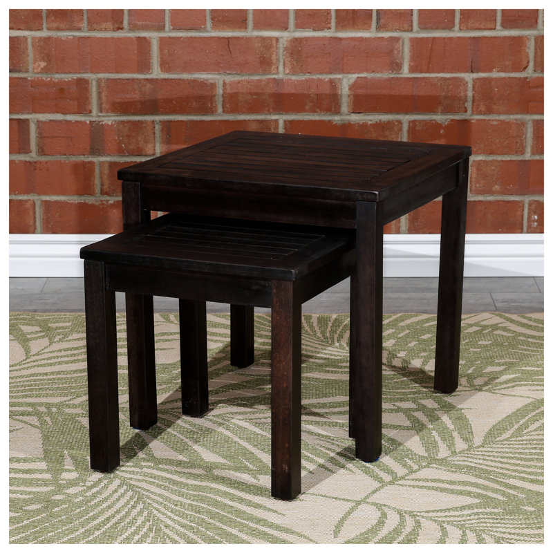 Ensemble de 2 tables gigognes en eucalyptus certifiées FSC, espresso - Tables d'appoint d'extérieur résistantes aux intempéries pour recevoir