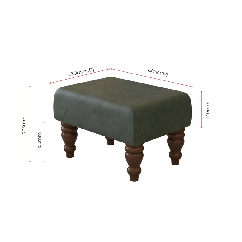 Large Footstools Wood Turned Leg , Mahogany, Bottle Green, Italian Leather