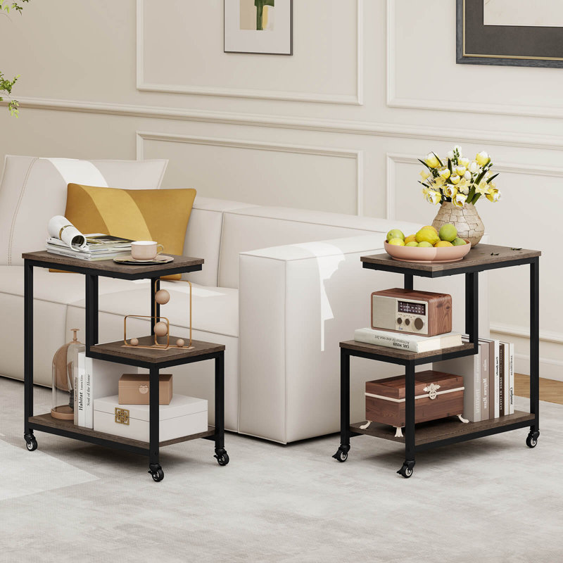 Table d'appoint à 3 niveaux avec 2 tablettes de rangement