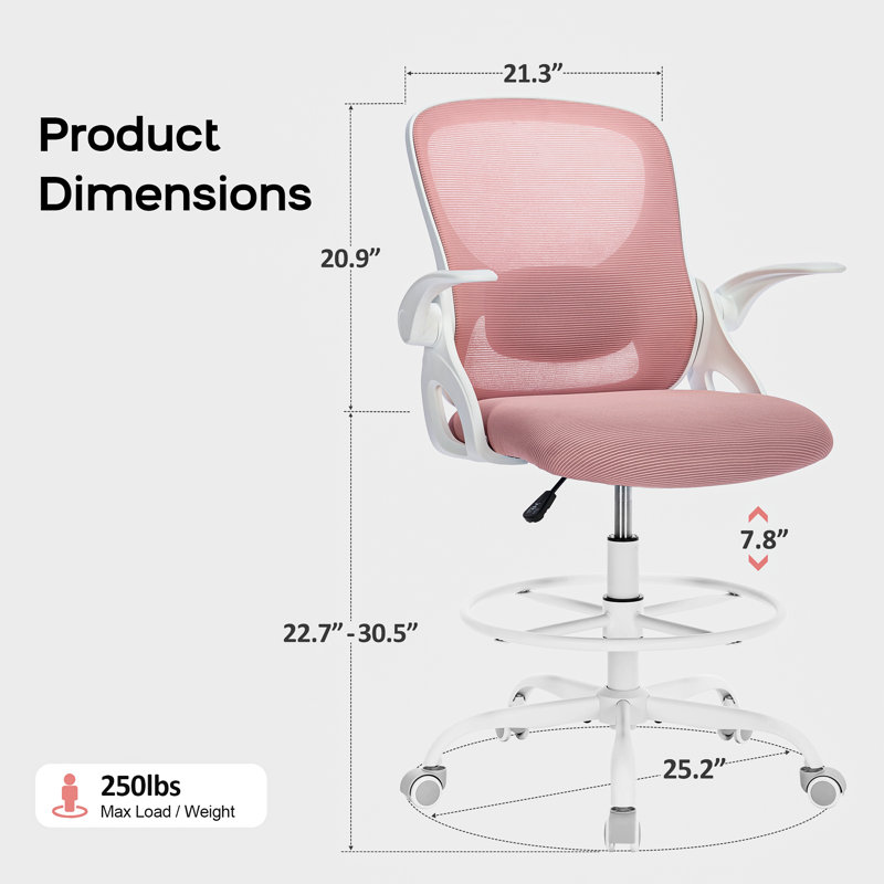 Drafting Chair Tall Office Chair with Adjustable Footrest Ring, Pink