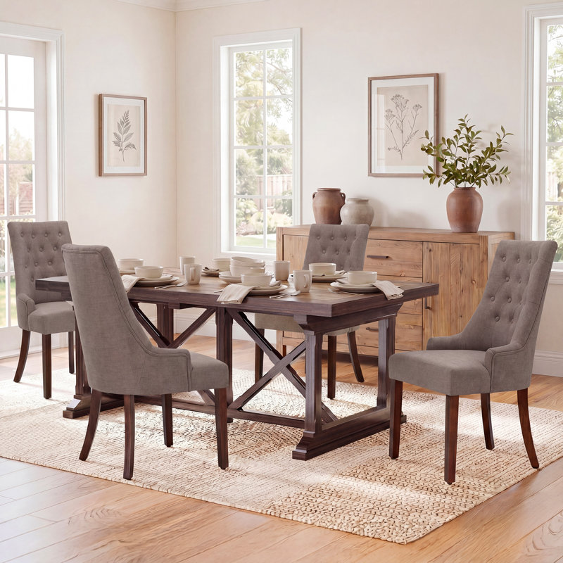 Gailord Solid and Manufactured Wood Upholstered Tufted Side Chair (Set of 4), Taupe
