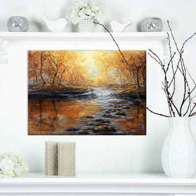 «Autumn Forest and River in Sunset», reproduction sur toile tendue