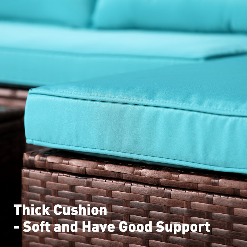 Presious 350 - Person Patio Conversation Sets with Cushions, Brown Frame/Turquoise Cushion