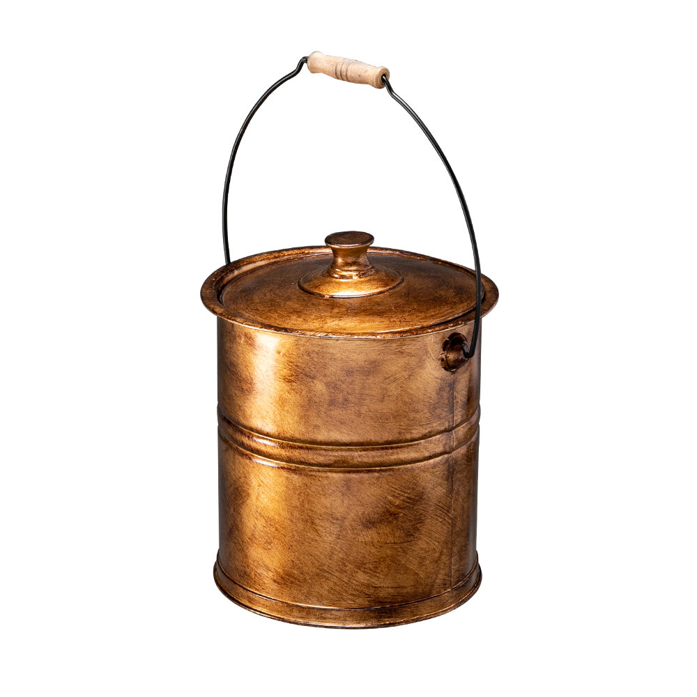 Williston Forge 11L Iron Ash Bucket With Lid Indoor Fireplace Tool