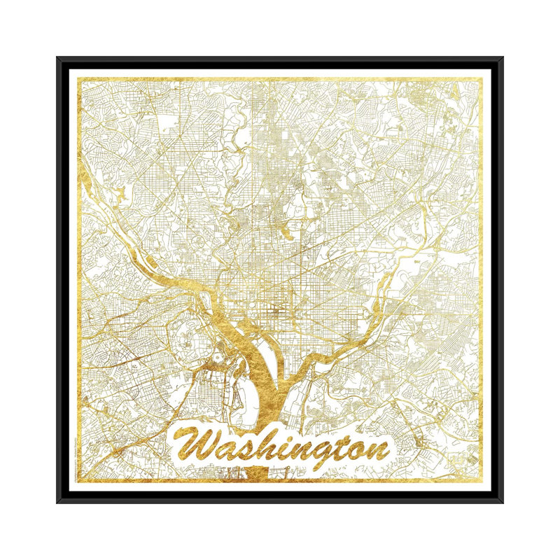 Washington, D.C., H 18 po x l 18 po x P 1,5 po, Toile avec cadre noir, Pas de tapis