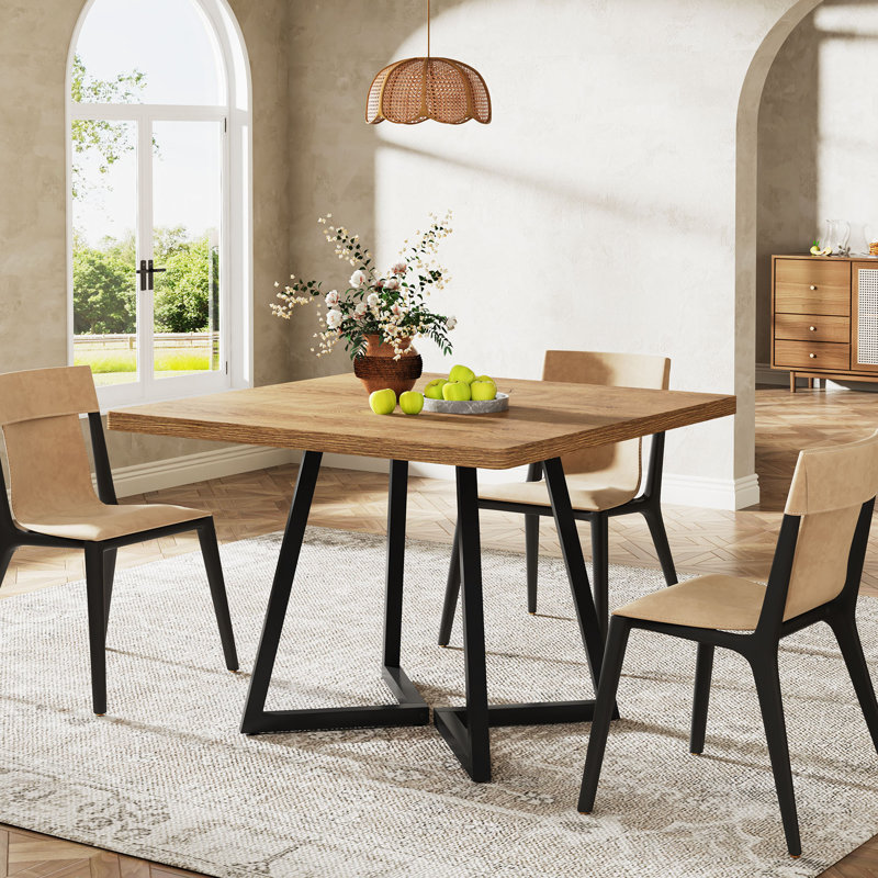 Dining Table for 4, wooden dining table, Industrial Style, Sturdy Metal Frame, 80 x 80 x 75 cm dinner table Kitchen Table for Dining Room, Living Room, Apartment, Rustic Brown