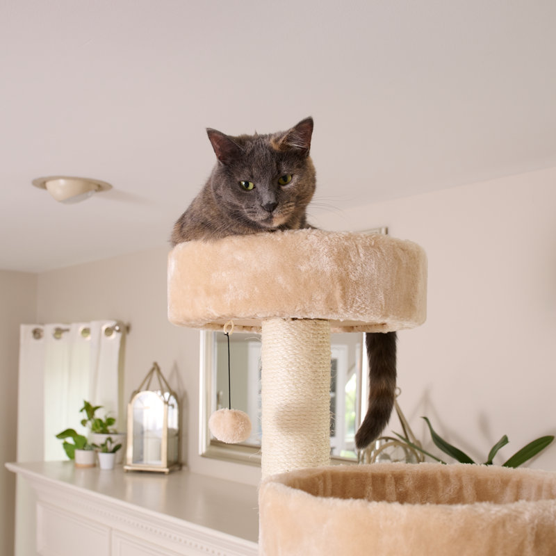 84-Inch Beige Faux Fur Multi-Level Cat Tree with Sisal Posts