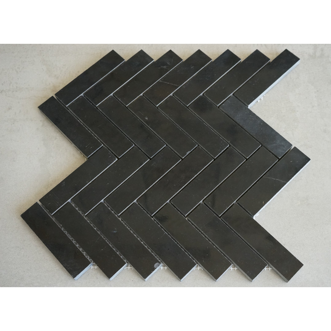 1" x 4" Nero Marquina Herringbone / Chevron Marble Mosaic Wall & Floor Tile ES Stone