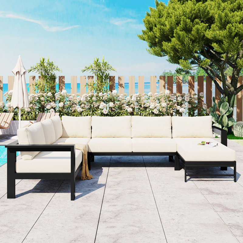 Ensemble de canapé d'extérieur en forme de U pour plusieurs personnes, adapté aux jardins, aux cours et aux balcons.