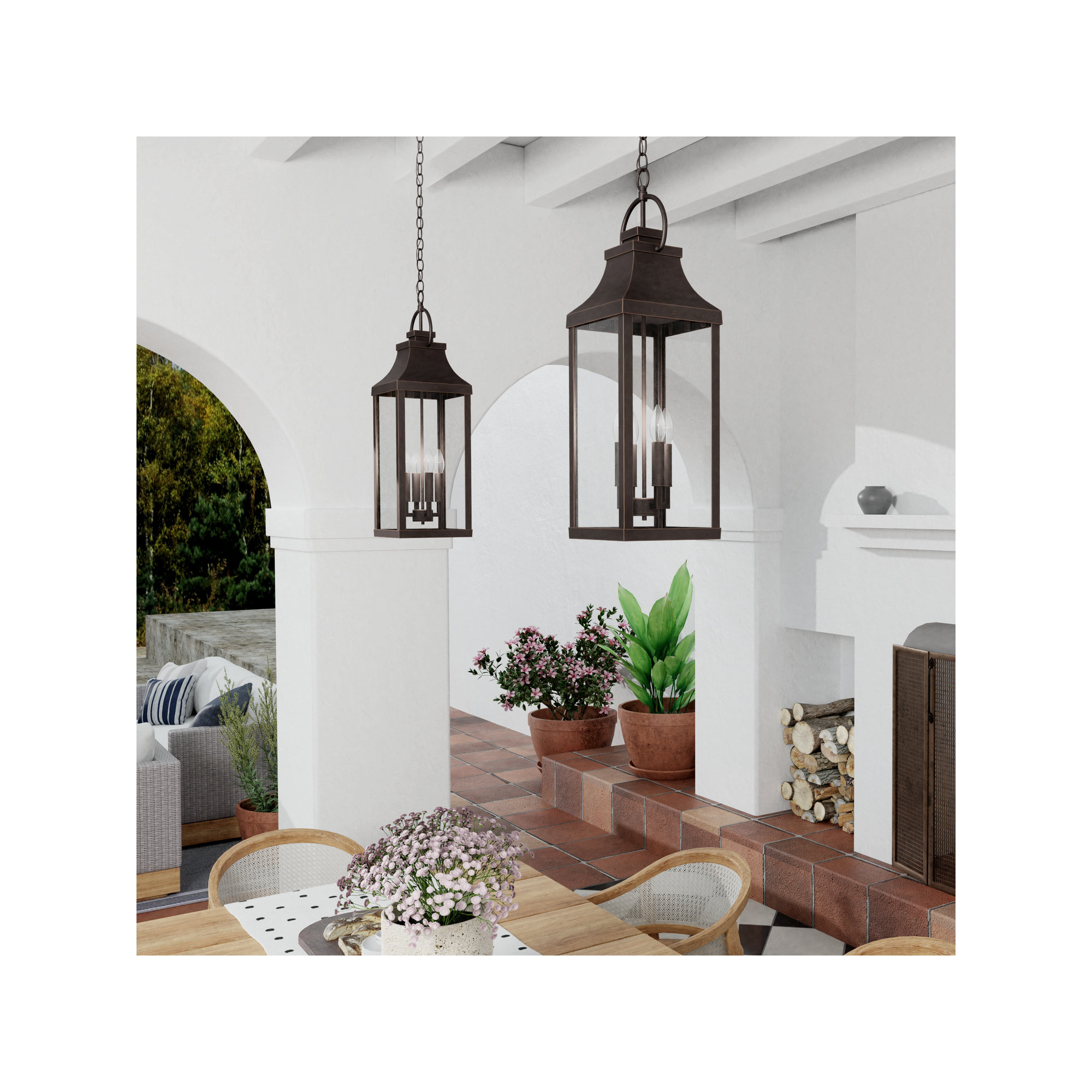 Caden Outdoor Hanging Lantern, Oiled Bronze