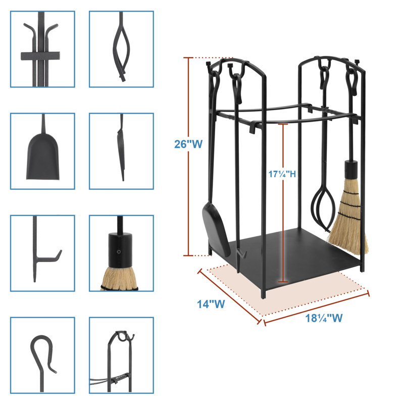 Ensemble d'outils de foyer 4 pièces Antonucci, H 26 po x l 14 po x P 14 po