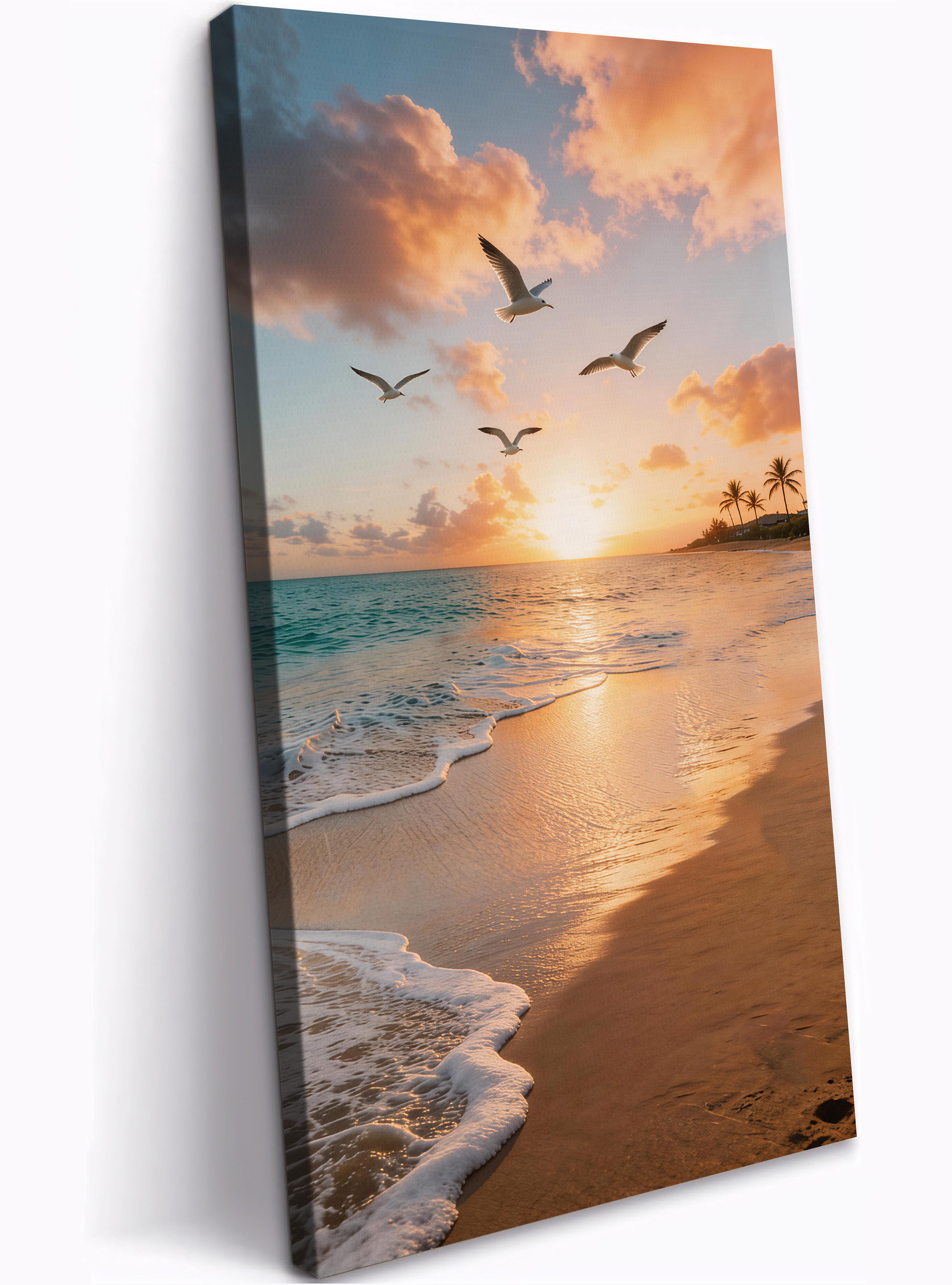 Highland Dunes Vertical Coastal Sunset Canvas Wall Art for Living Room ...