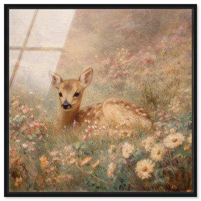 «Gentle Deer I», reproduction d'art acrylique encadrée par Art Remedy, cadre noir, 24 x 24