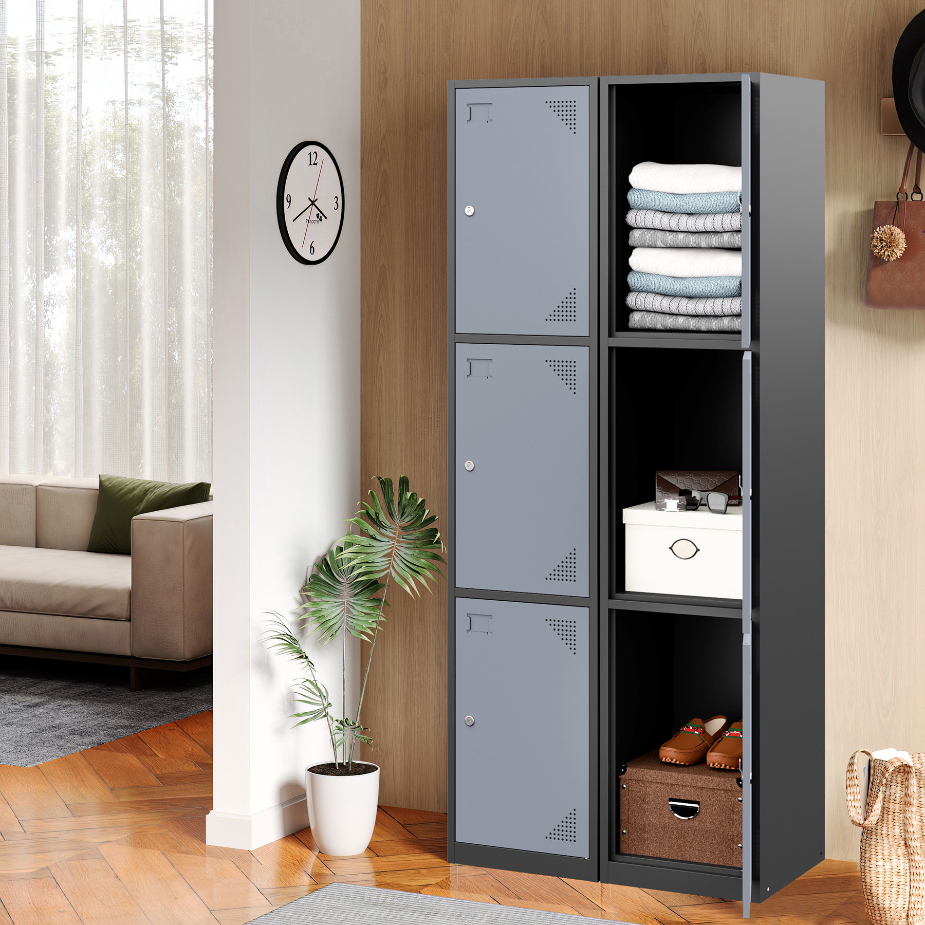 Dsarui 15 Inch Wide Storage Lockers Cabinet With 3 Doors And Keys For ...