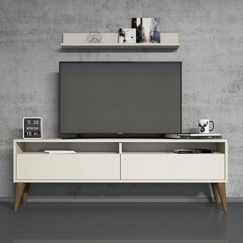 Southchase TV Stand, Cream, 2 Pieces (1 TV stand, 1 shefl)