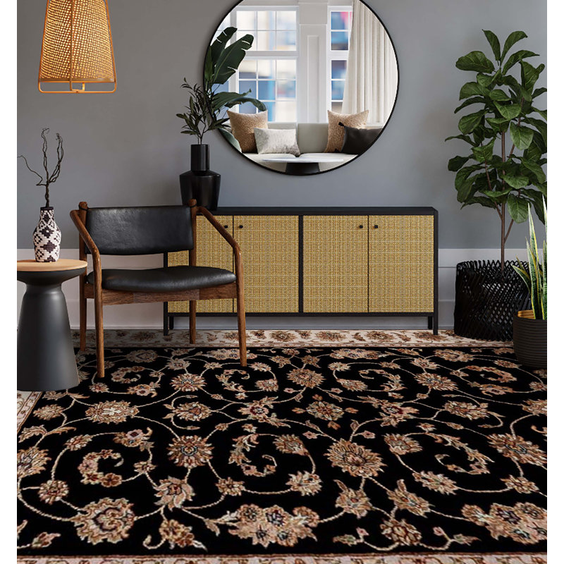 Hand-Knotted High-Quality Black and Beige Area Rug