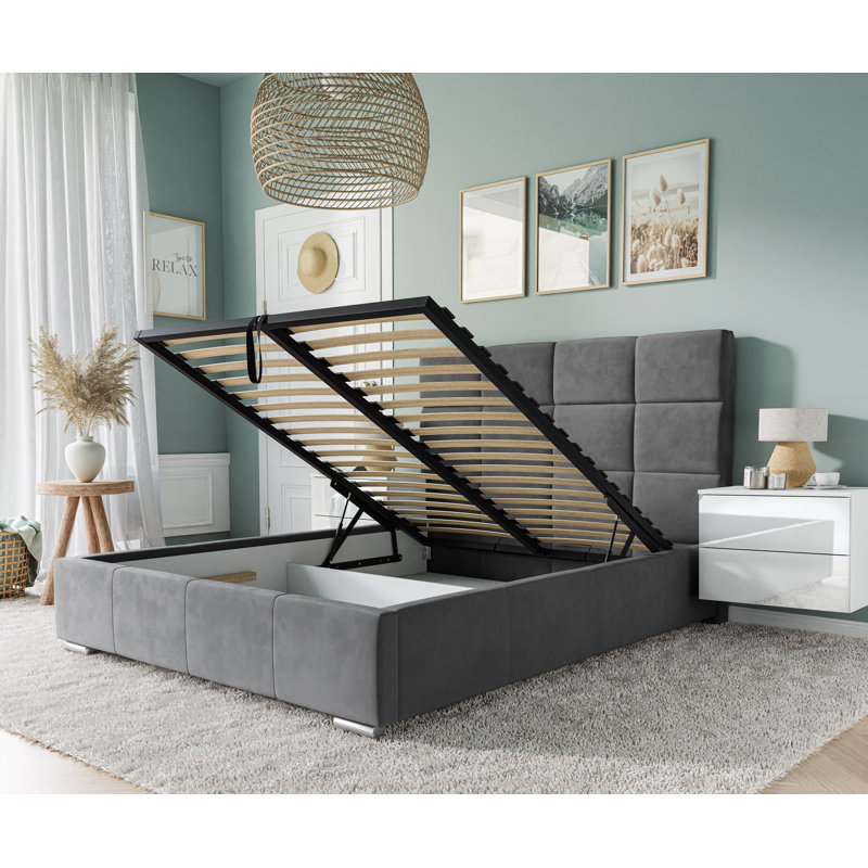 Bed Lemuel with Storage, 140cm x 200cm, Dark Grey