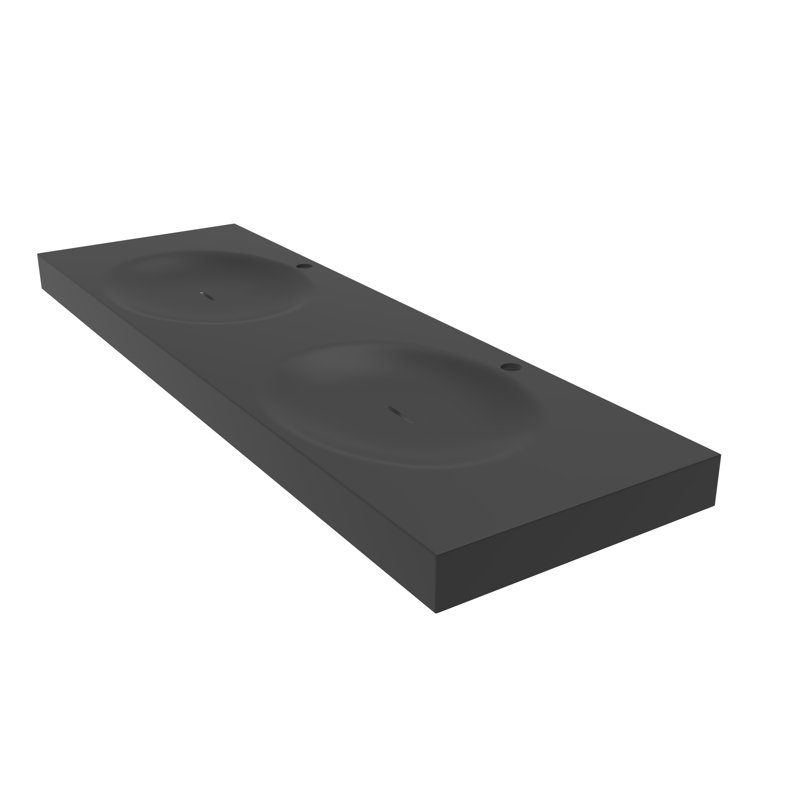 Darleen 60" Solid Surface Thin Rectangular Wall Mount Double Shallow Basin Bathroom Sink, Black