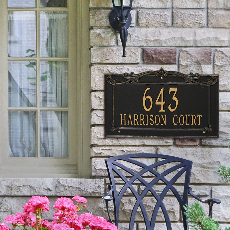 Signature Series 2-Line Wall Address Plaque, Black, Gold, Yes