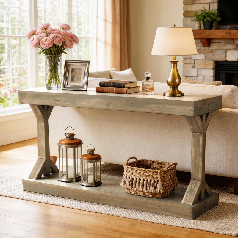 120cm Solid Wood Console Table, Natural Wood