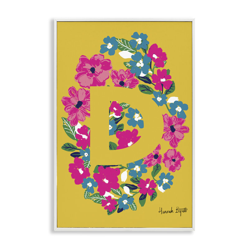 «Floral Bloom», lettre D, giclée par Hannah Louise Byatt, Giclée encadrée blanc bord de mer, H 18 po x l 12 po