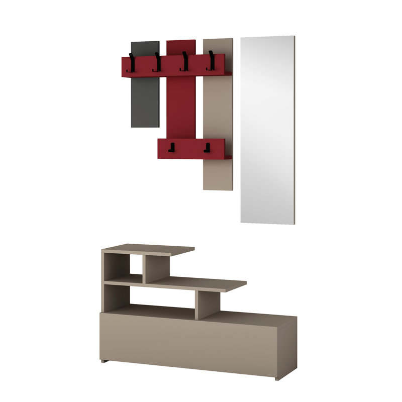 Adison Hall Tree with Shoe Storage, Light Moca/Burgundy