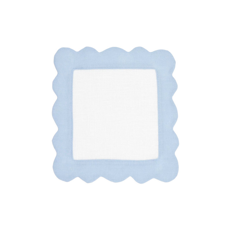 Sunflower Scallop Cocktail Napkin, White/Ice Blue