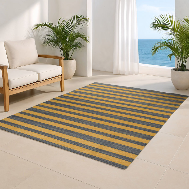 Tapis intérieur / extérieur jaune HorizontalStripes, Rectangulaire 2 pi x 3 pi