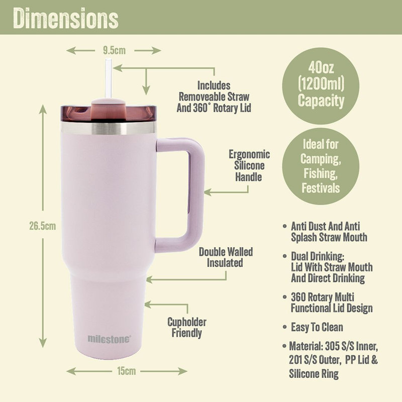 Milestone 1200ml Double Wall Insulated Stainless Steel, Cream