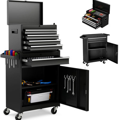 5 Tool Chest, Detachable Top Box, Universal Wheels, 154Pcs Tools, Steel, Rustproof, Safe And Convenient For Use Metal Cart, 5 Drawers, Adjustable Shelf, Rust Coating, Storage