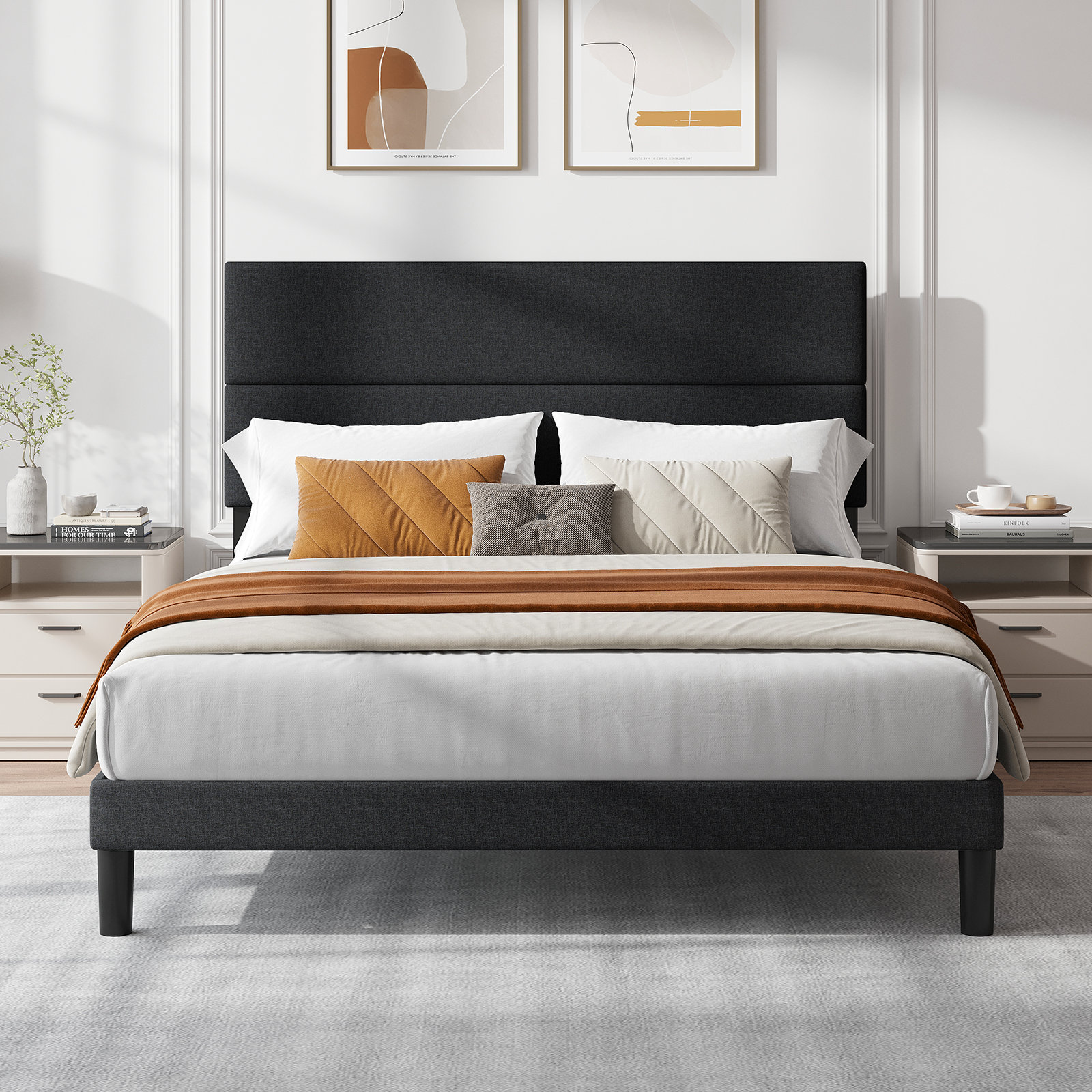 Wade Logan Brithny Linen Upholstered Platform Bed with Height ...