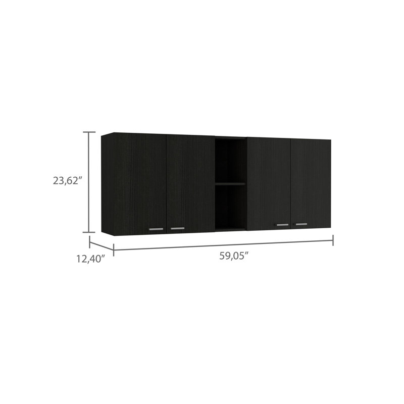 Shelton 59-inch Two Center Glass Doors Wall Cabinet, Black