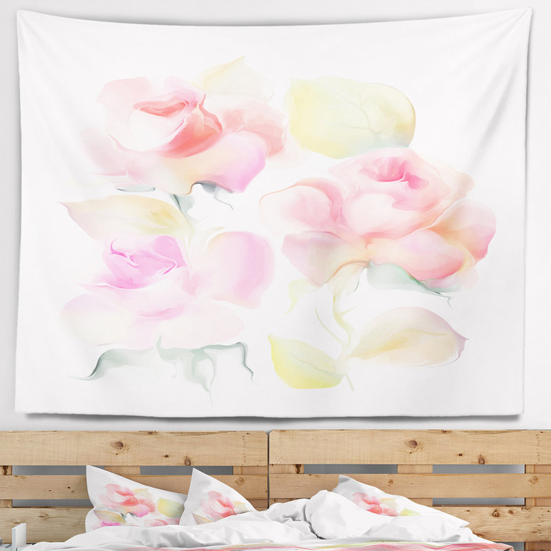 Tapisserie en polyester rose magnifique rose de fleurs avec accessoires suspendus inclus, H 50 po x l 60 po