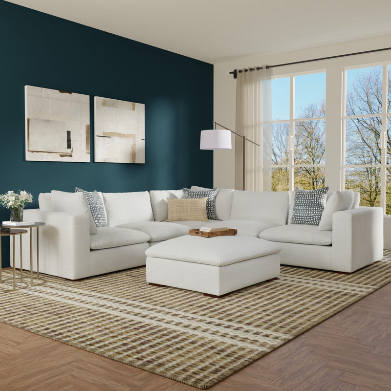 Jasmine Gray Fabric Modular Sofa and Ottoman Set