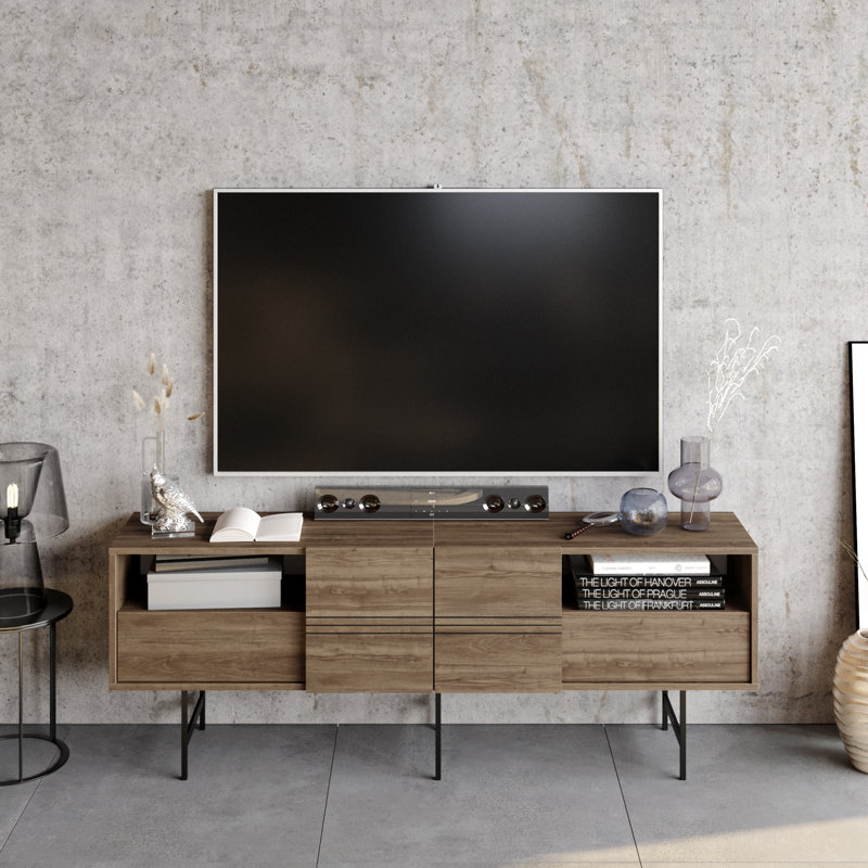 Gianara TV Stand for TVs up to 78", Walnut/Black