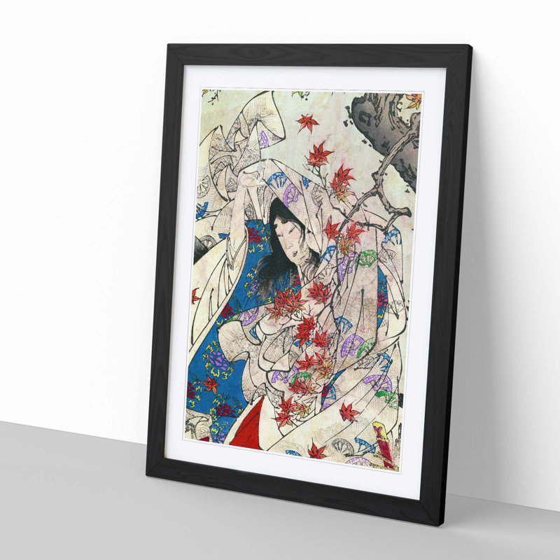 Autumn In Sumiyoshi by Tsukioka Yoshitoshi - Single Picture Frame Painting, 33cm H x 24cm W x 2cm D, Black Framed