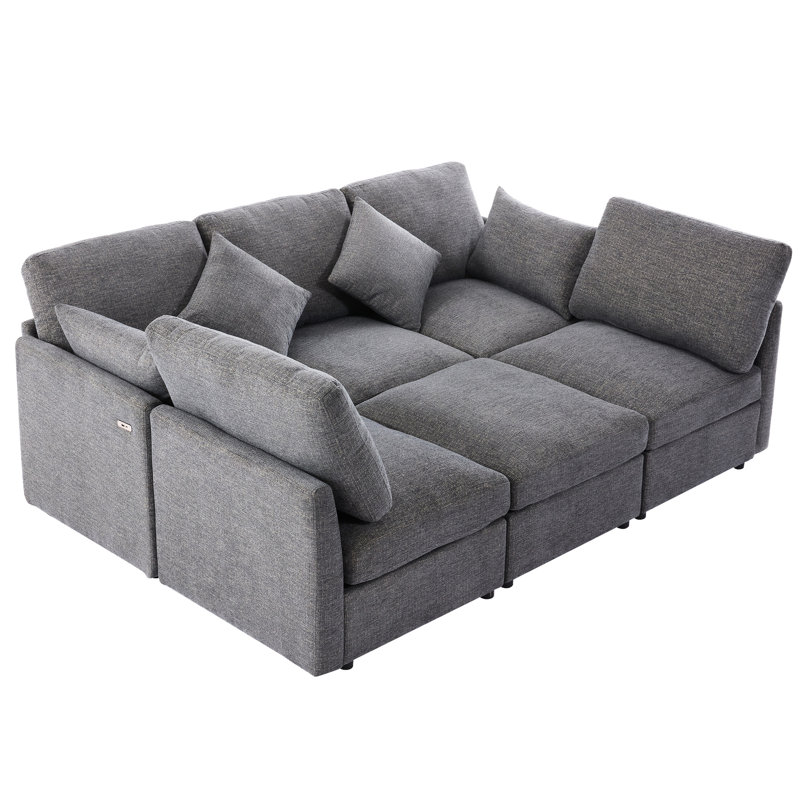 Lit modulaire gris avec sièges modulaires et portatifs 85,4 po en U, Gris chenille
