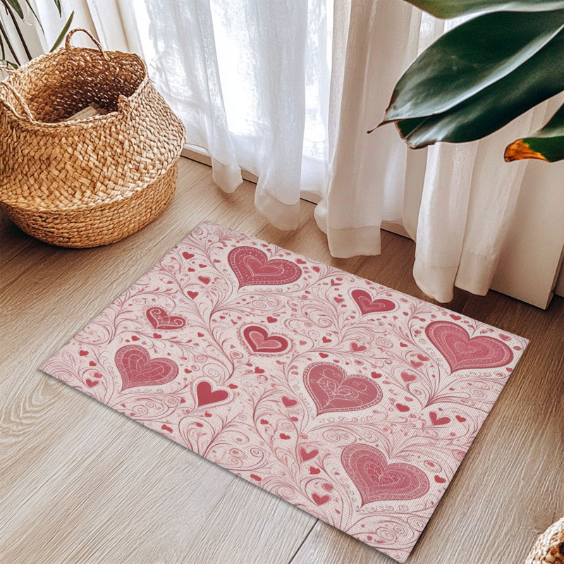 Tapis tressé à motif de cœurs roses, Rectangulaire 3 pi x 5 pi