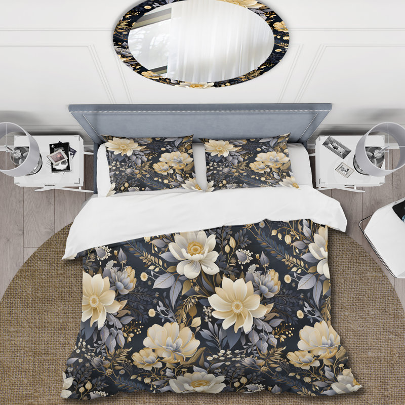 Enchanted Garden Botanical Pattern Floral Duvet Cover, King Duvet Cover + 2 King Shams