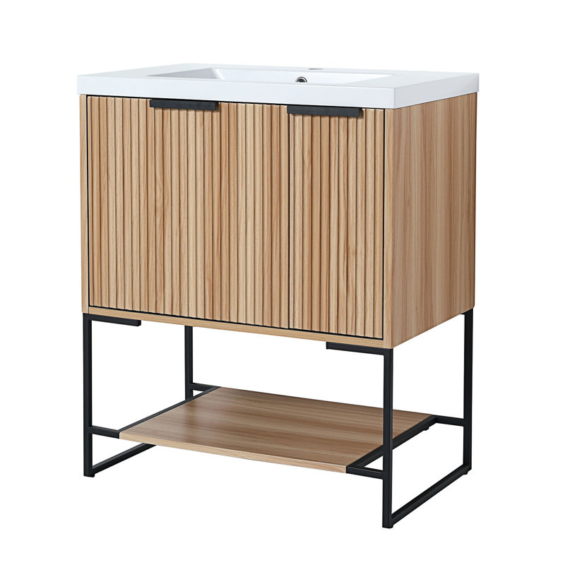 Meuble-lavabo autoportant avec lavabo en résine, rangement pour salle de bain