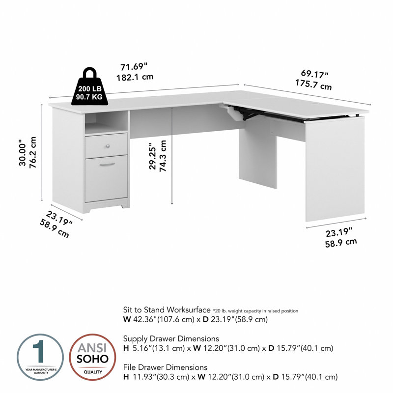 Bureau de direction en L Katia, Blanc, H 30 po x l 72 po x P 69,17 po