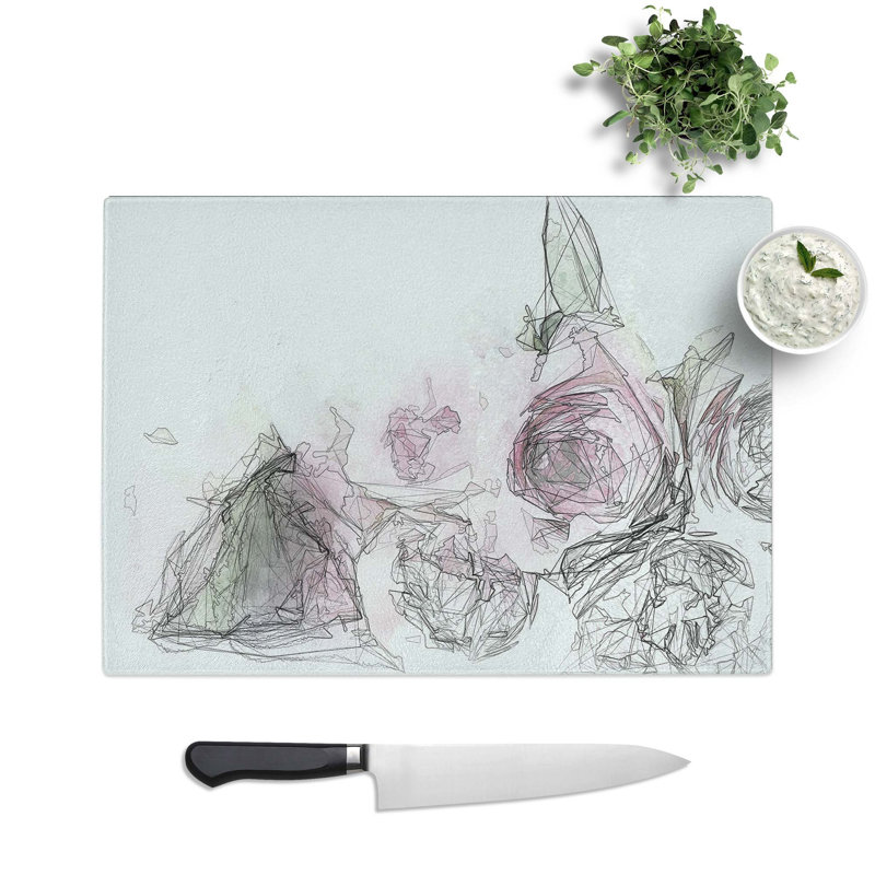 Glass Dusty Pink Roses in Abstract Chopping Board, 28.5 cm W x 20 cm L
